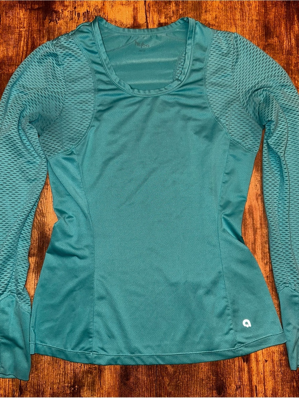 Hyba Teal Long-Sleeve Athletic Scoop Neck Top #237